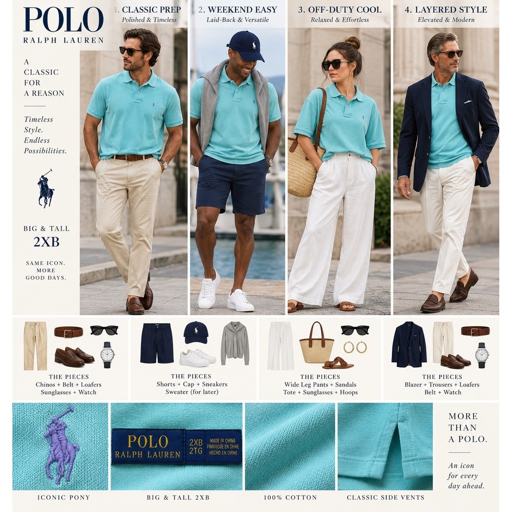 Polo Ralph Lauren Mens 2XB Aqua Blue Pony Polo Shirt Big & Tall Cotton 2TG